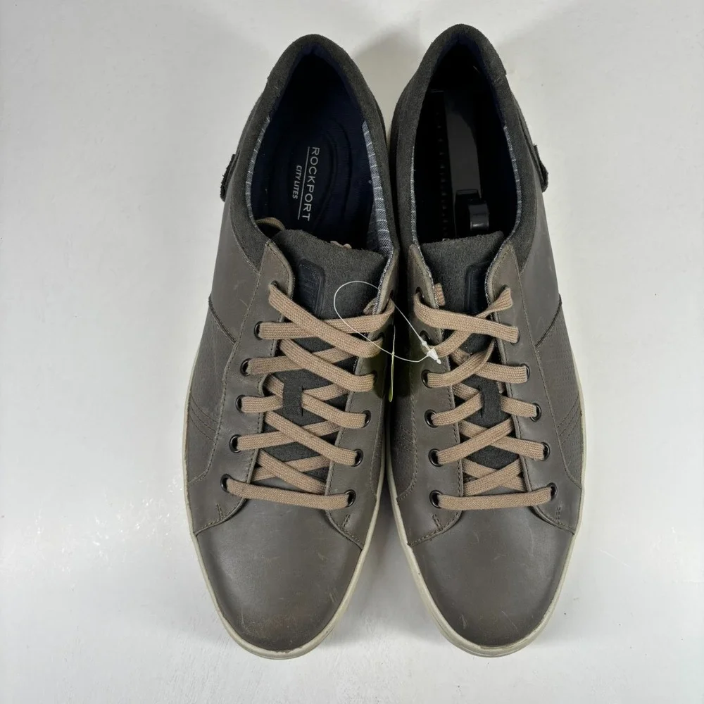 Rockport Colle Tie Men's US 14M Gray Leather Lace-Up Comfort Sneakers CH1742